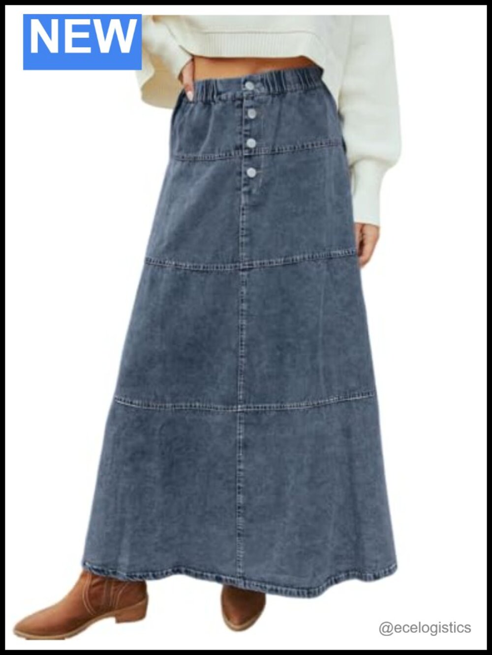 Women's Denim Maxi Skirt High Waist A-Line Tiered Patchwork Y2K